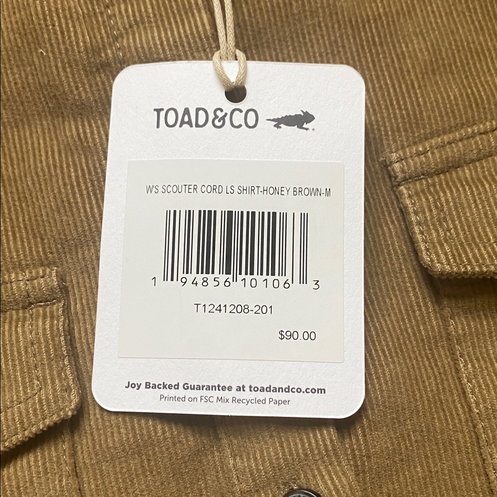 NWT TOAD & CO Scouter Cord Long Sleeve Button Up Shirt In‎ Honey Brown - Picture 6 of 12